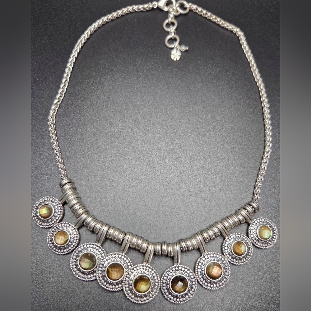 Vintage Lucky Brad Silverton Multi-Disc Abalone Look Statement Necklace - Picture 8 of 9
